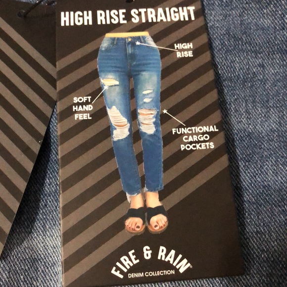 Fire& Rain High rise straight distressed medium wash denim jeans size 9 - Picture 3 of 9